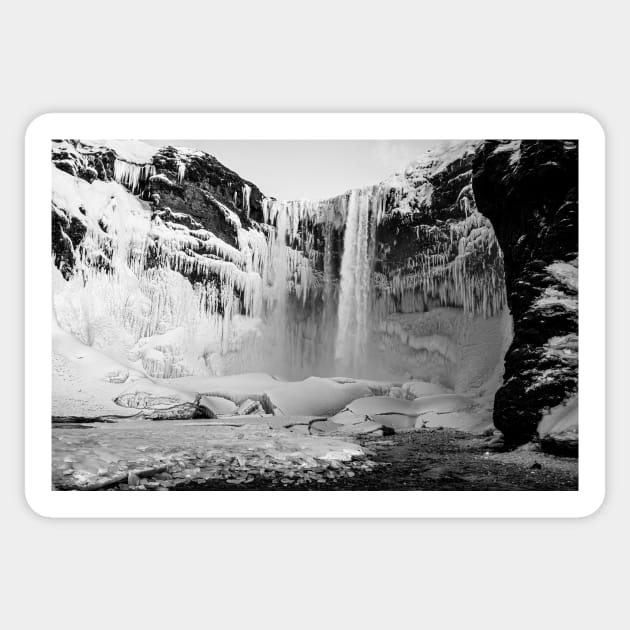 Frozen Waterfall, Iceland B&W Sticker by Kate-P-